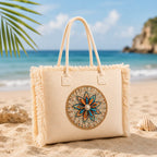 Embroidered Fringed Summer Tote Bag
