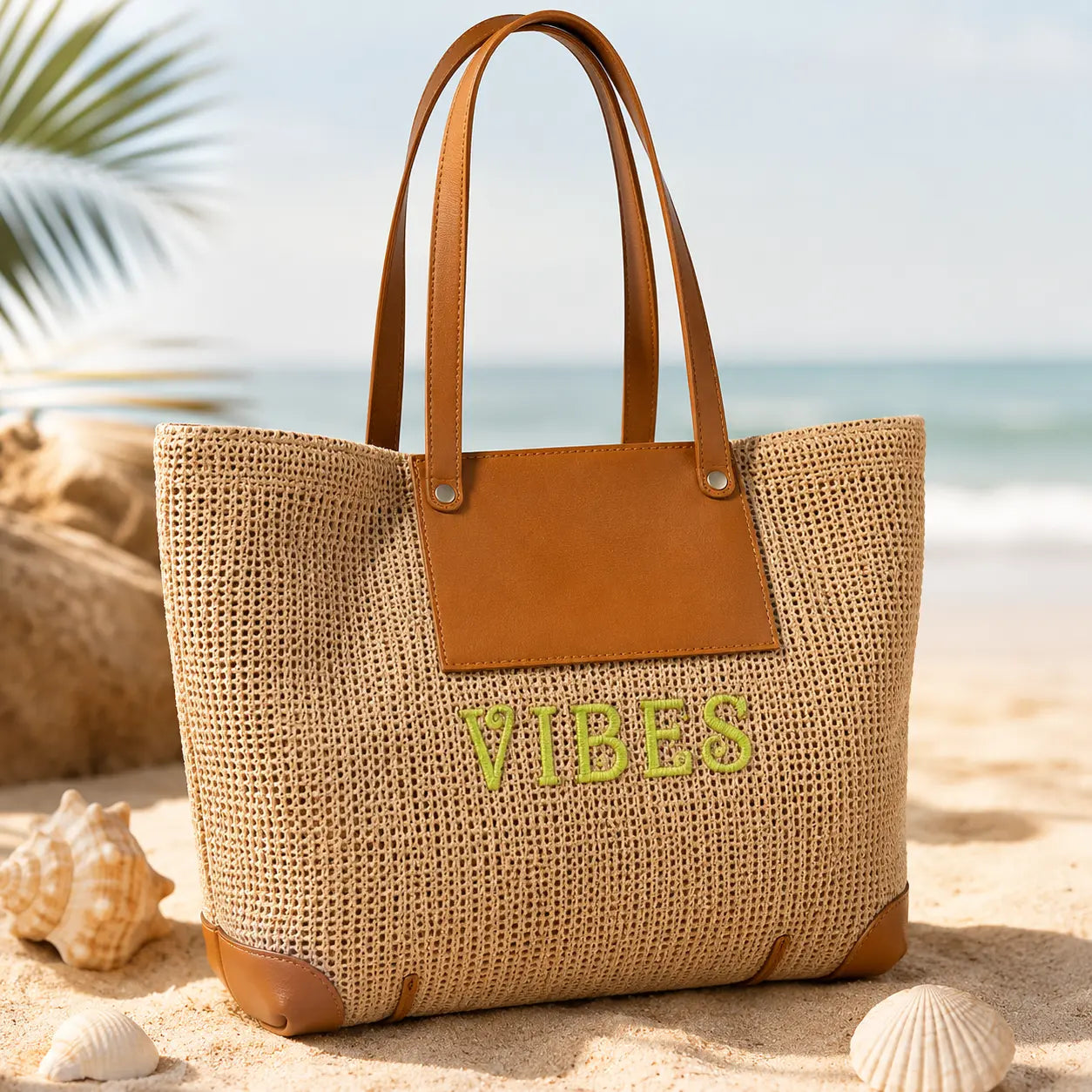 Vibes Woven Summer Tote Bag