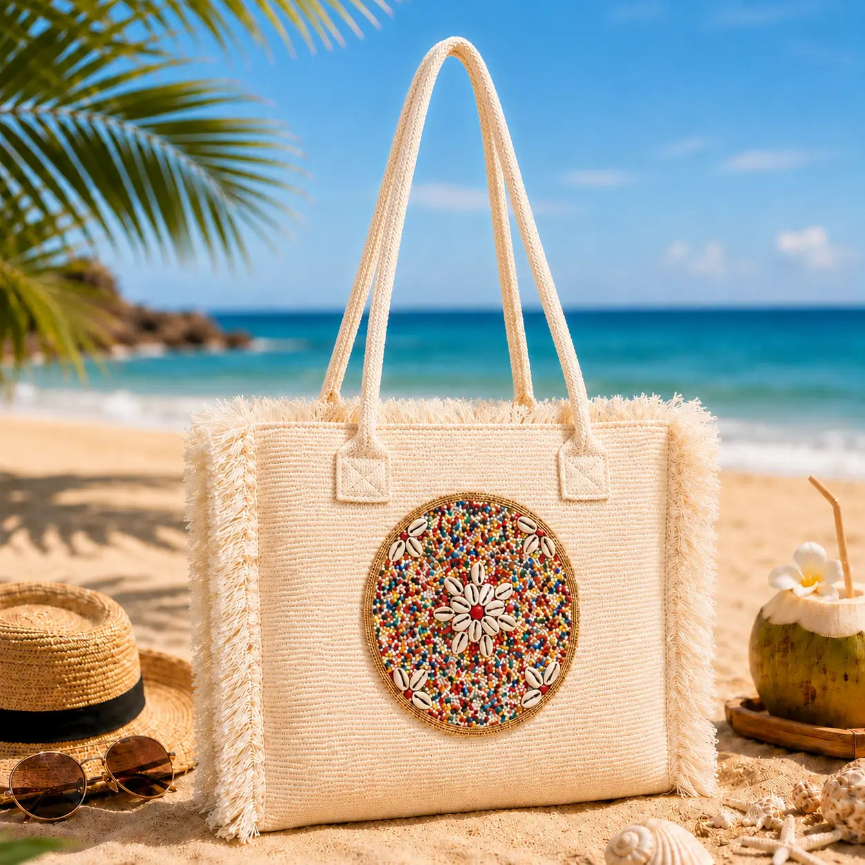 Embroidered Fringed Summer Tote Bag