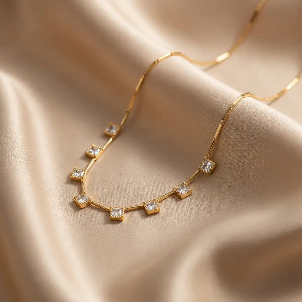 Sparkling Diamond Collection with Square-Cut Stones - Gold Plated