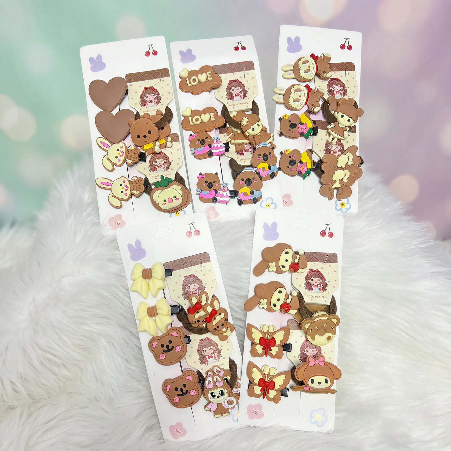 Teddy & Bunny Hair Tie Set (8 Hair Ties)