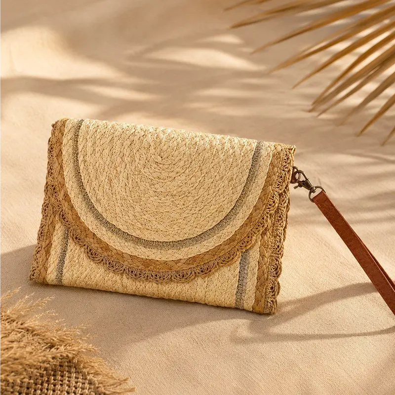 Natural Boho Straw Clutch Bag