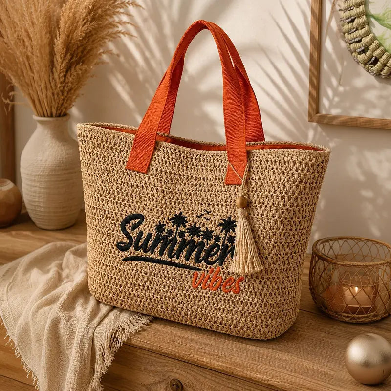 Summer Vibes Straw Tote Bag