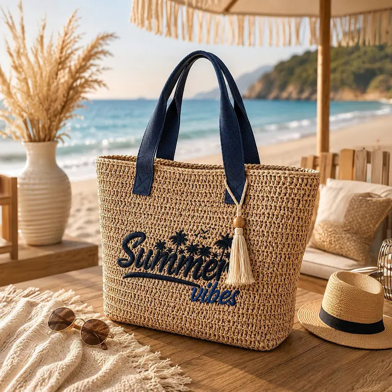 Summer Vibes Straw Tote Bag
