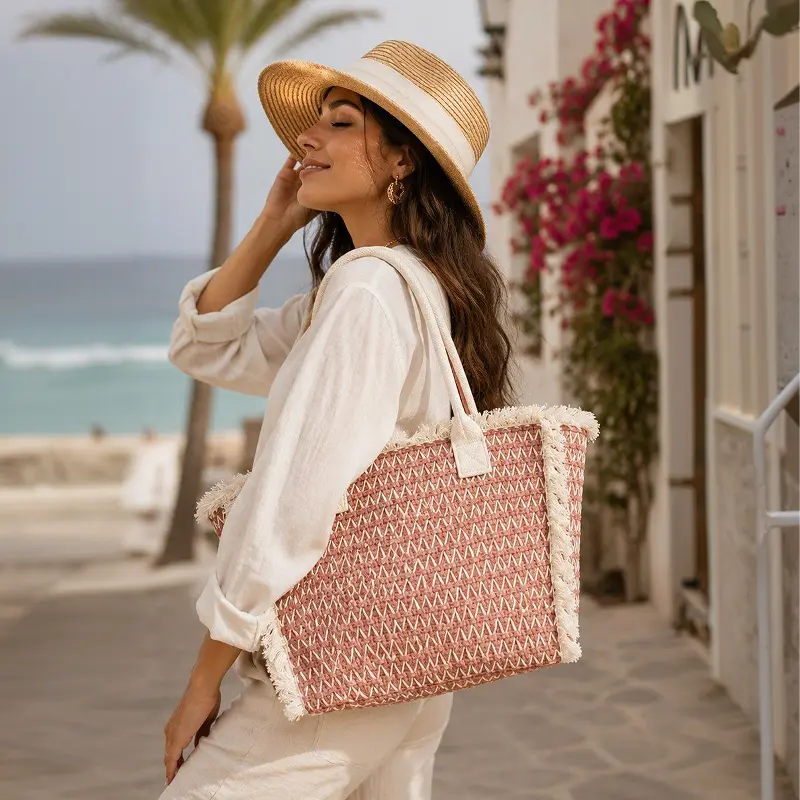 Fringed Woven Summer Tote Bag