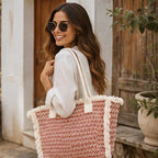 Fringed Woven Summer Tote Bag