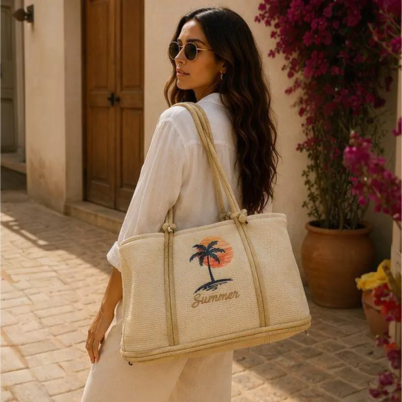 Summer Beach Woven Tote Bag
