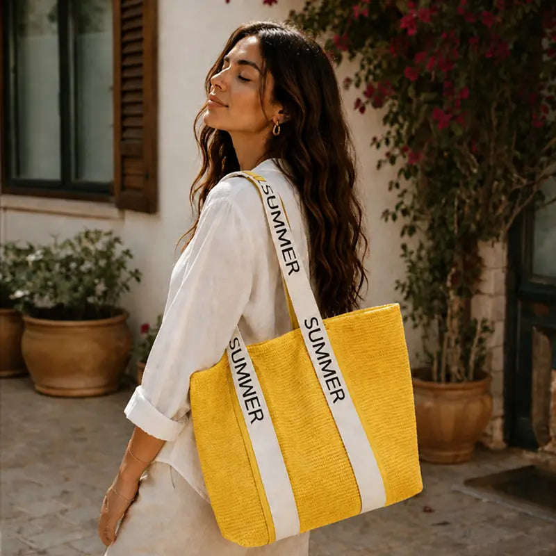 Striped Summer Canvas Tote Bag