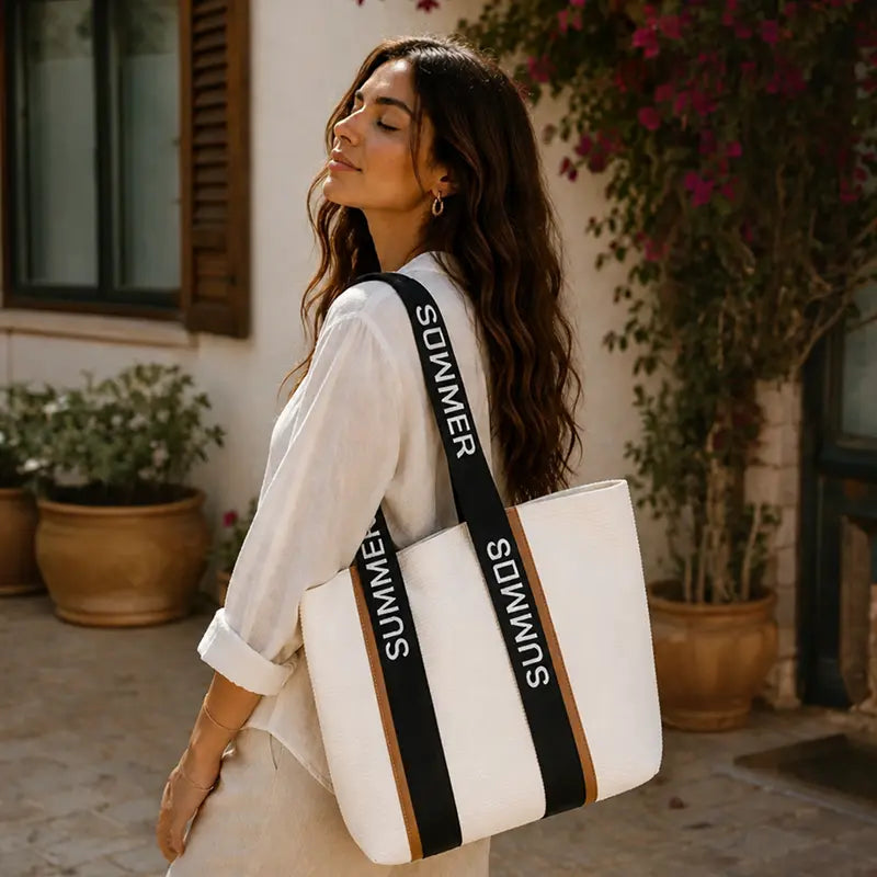 Striped Summer Canvas Tote Bag