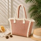 Fringed Woven Summer Tote Bag