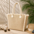 Fringed Woven Summer Tote Bag