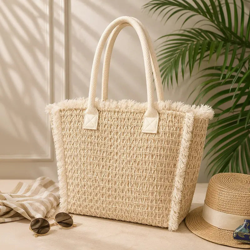 Fringed Woven Summer Tote Bag